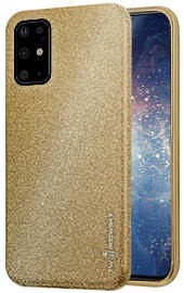 Луксозен силиконов гръб ТПУ с брокат за Samsung Galaxy S20 Plus G985 златист